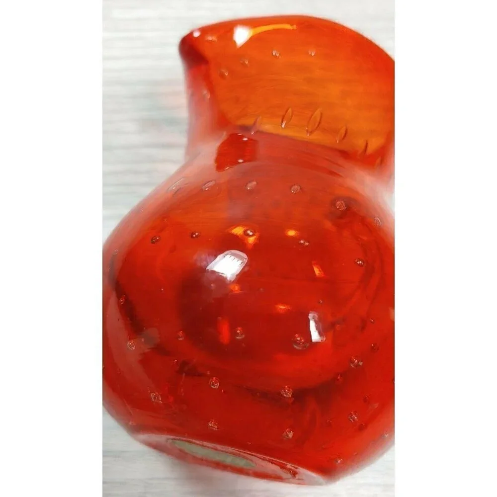 Lefton Red Glass Controlled Bubbles Creamer Hand Blown Mini Pitcher Handle VTG